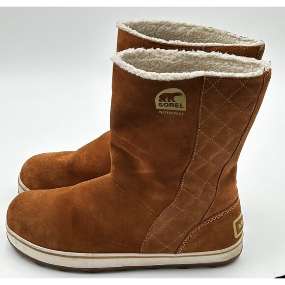 Sorel "Glazy" Boots Women’s US 11 Tan Waterproof Suede Faux-Fur Lined Boots - Picture 8 of 15